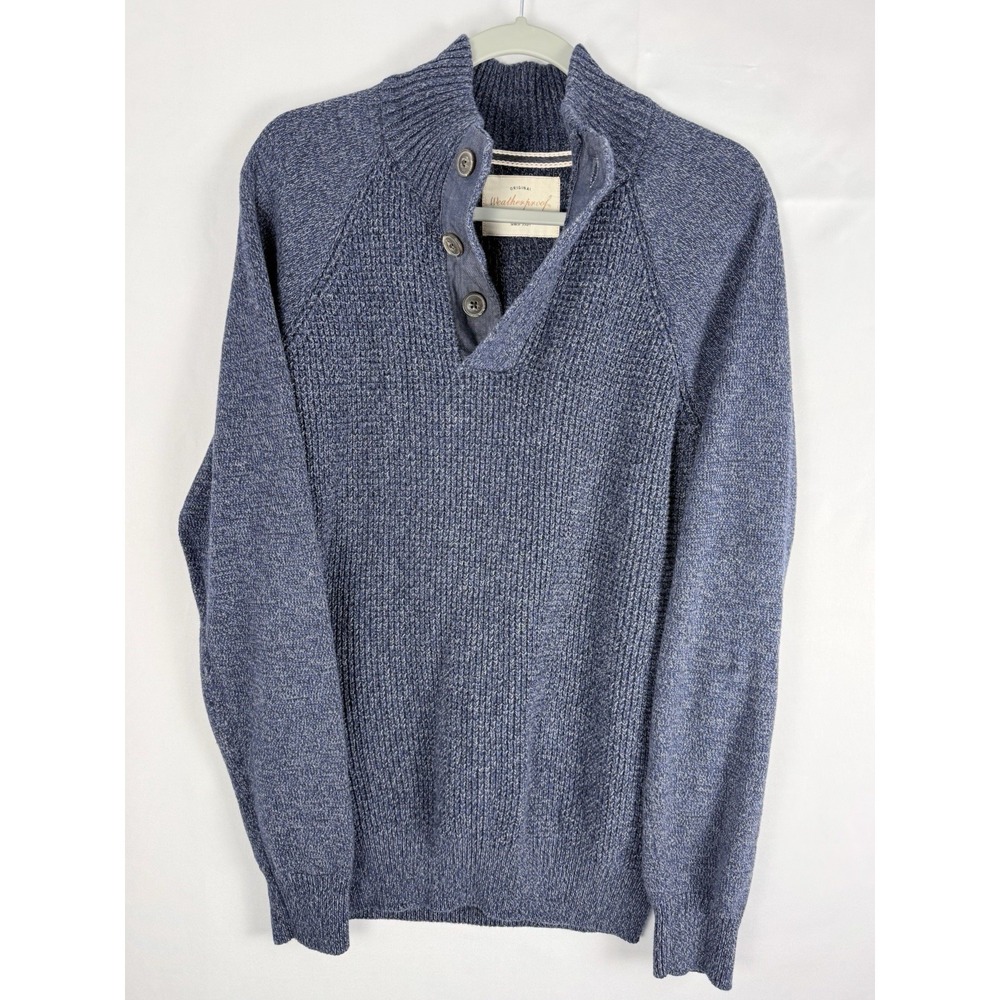 Weatherproof Vintage Men's M Blue Cotton Mock Neck Button Sweater Pullover